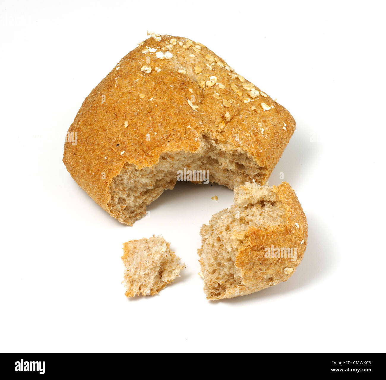 ein Brötchen gebrochen Stockfoto