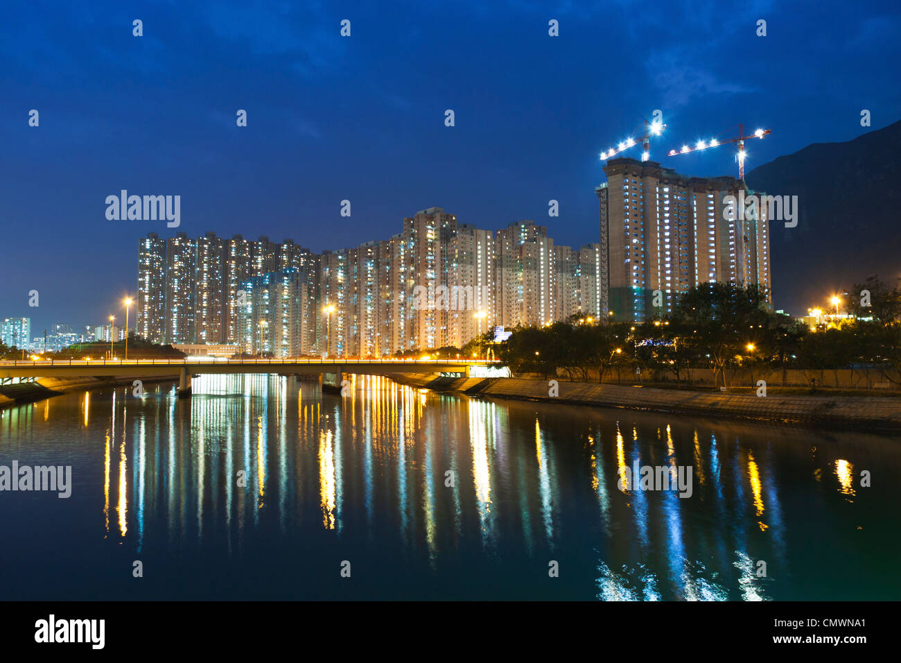 Hong Kong Innenstadt bei Nacht Stockfoto