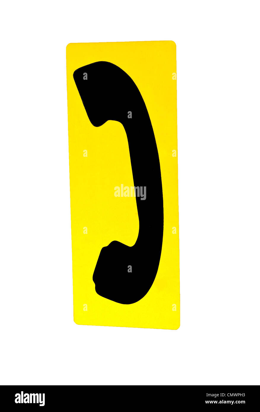 schwarz Telefon auf gelbem Hintergrund Stockfoto