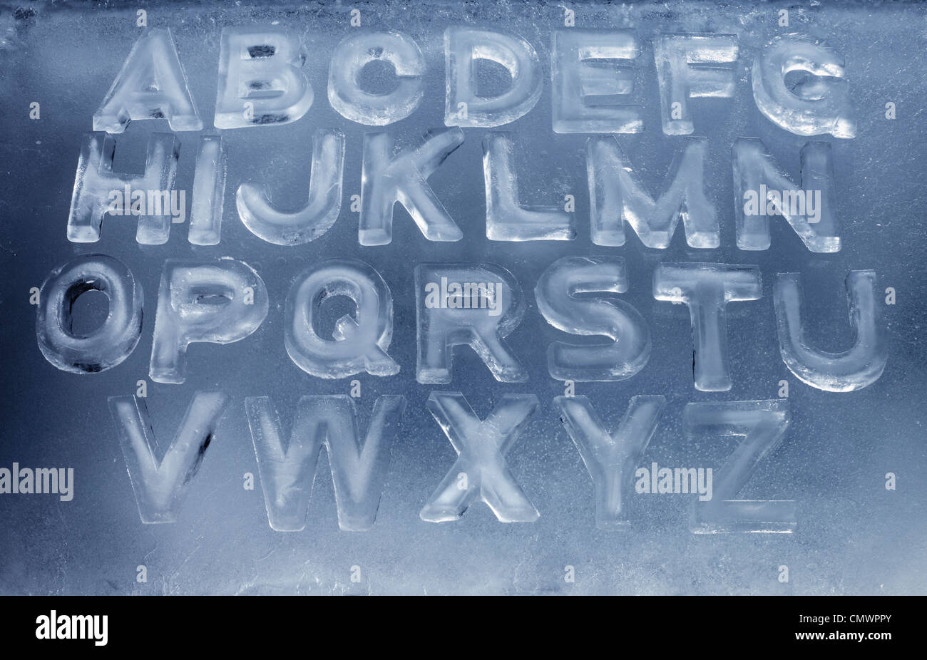 Alphabet, in echtem Eisbuchstaben. Stockfoto