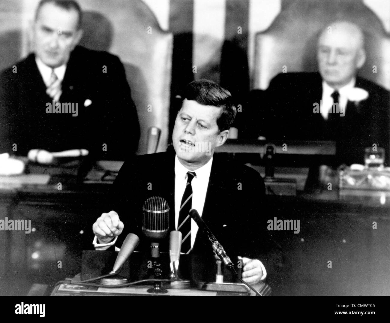 Präsident JOHN f. KENNEDY kündigt die Apollo-Platz vor einer gemeinsamen Sitzung des Kongresses am 25. Mai 1961-Programm Stockfoto