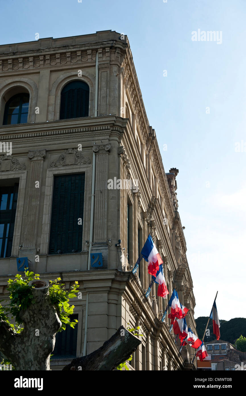 Französische Flagge Linie in Cannes Frankreich. Stockfoto