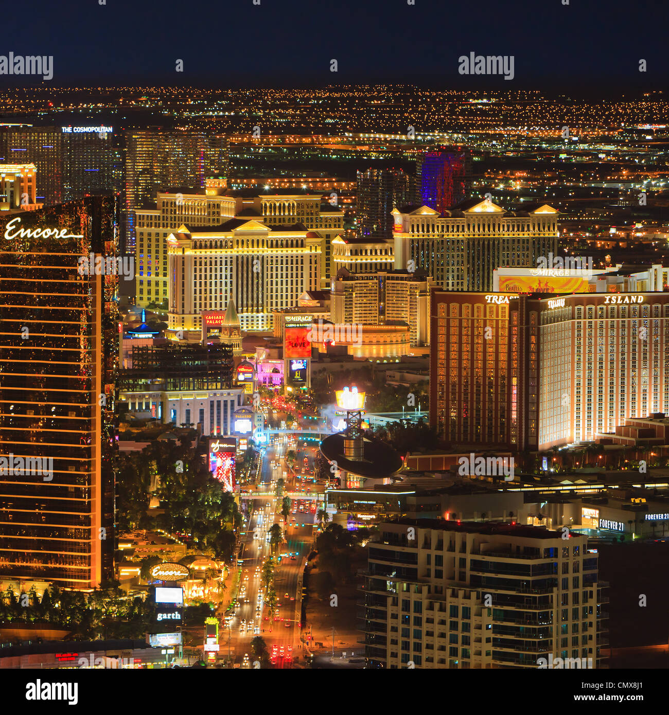 Las Vegas bei Nacht vom Stratosphere Tower Stockfoto
