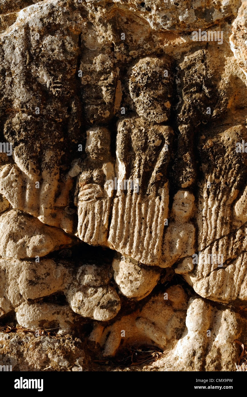 Slonta. Libyen. Blick auf den einzigartigen Felsen Skulpturen auf einen religiösen Kult Heiligtum von den Eingeborenen libyschen Bevölkerung. Stockfoto