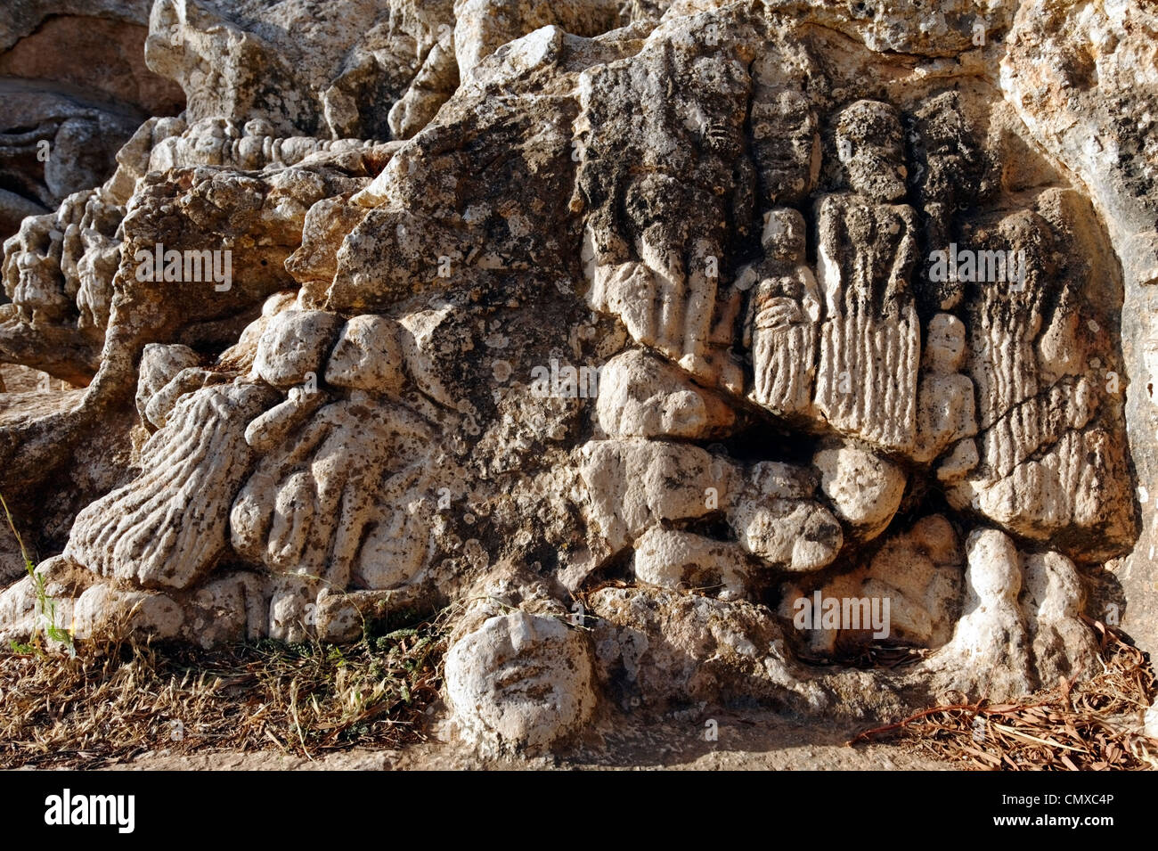 Slonta. Libyen. Blick auf den einzigartigen Felsen Skulpturen auf einen religiösen Kult Heiligtum von den Eingeborenen libyschen Bevölkerung. Stockfoto