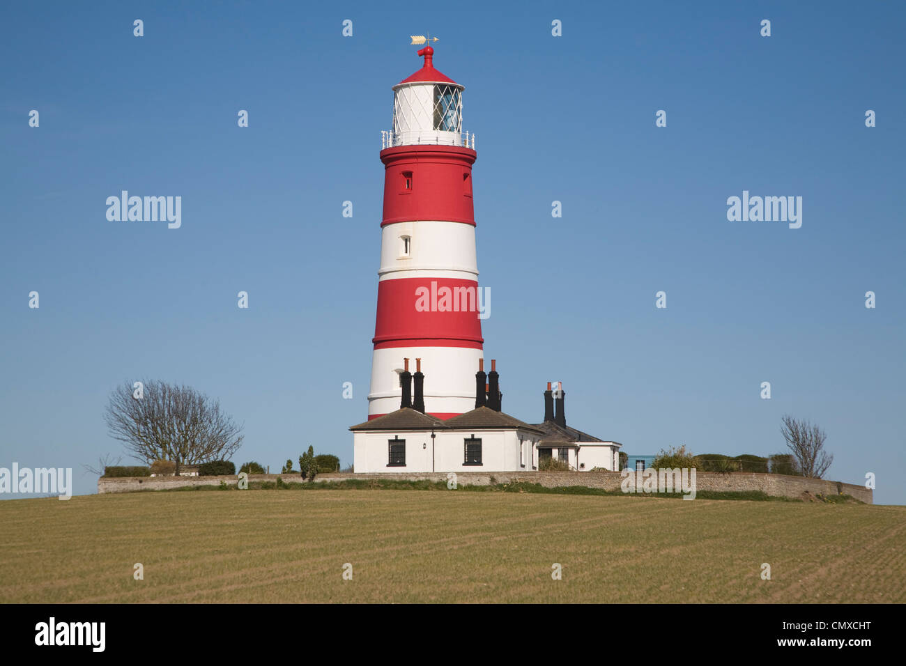 Rot-weiß gestreifte Leuchtturm Happisburgh, Norfolk, England Stockfoto