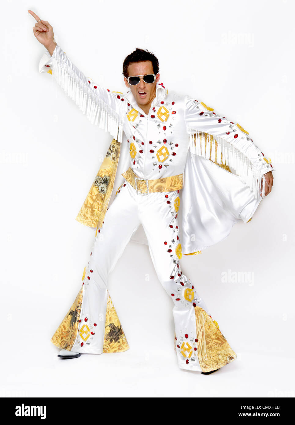 Schickes Kleid Elvis-Darsteller tanzt - Elvis lebt Stockfoto