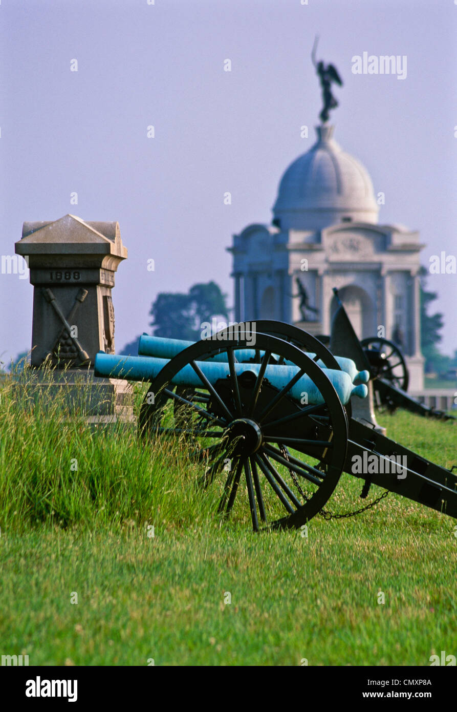 Bürgerkrieg-Kanonen und Denkmäler, Gettysburg National Military Park (US National Park Service), PA Stockfoto