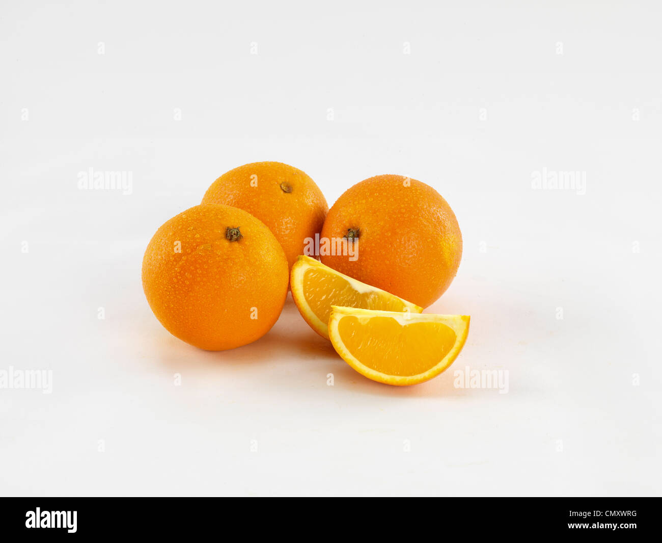 Orangen, Studio Foto mit weißem Hintergrund Stockfoto