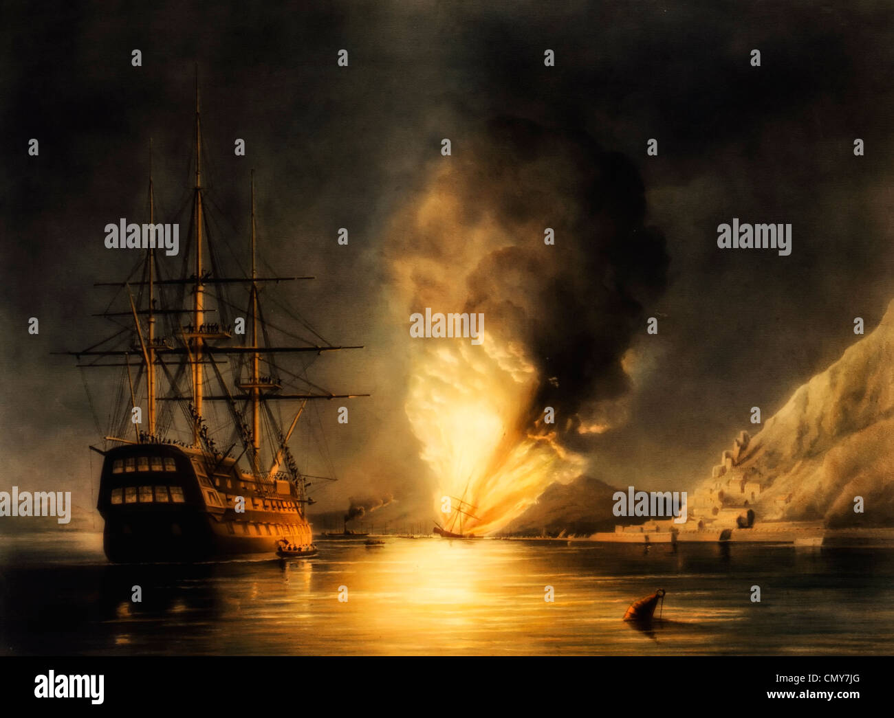 Die Explosion des Dampf-Fregatte United States-Missouri, in Gibraltar, 26. August 1843 Stockfoto