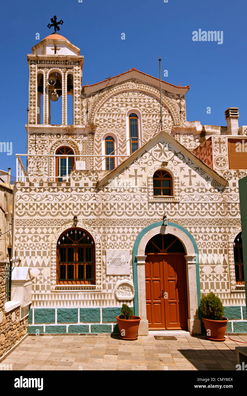 Xysta Dekorationen eine Kirche Pygri, Mastix Dorf der südlichen Insel Chios, Griechenland Stockfoto