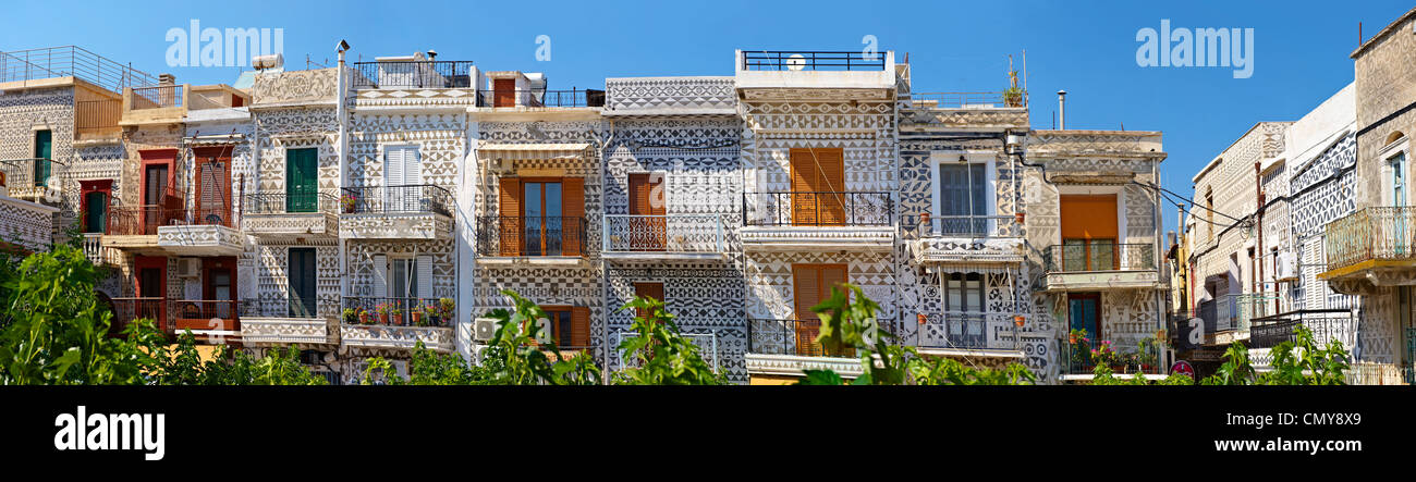 Xysta Dekorationen an den Häusern von Pygri, Mastix Dorf der südlichen Insel Chios, Griechenland Stockfoto