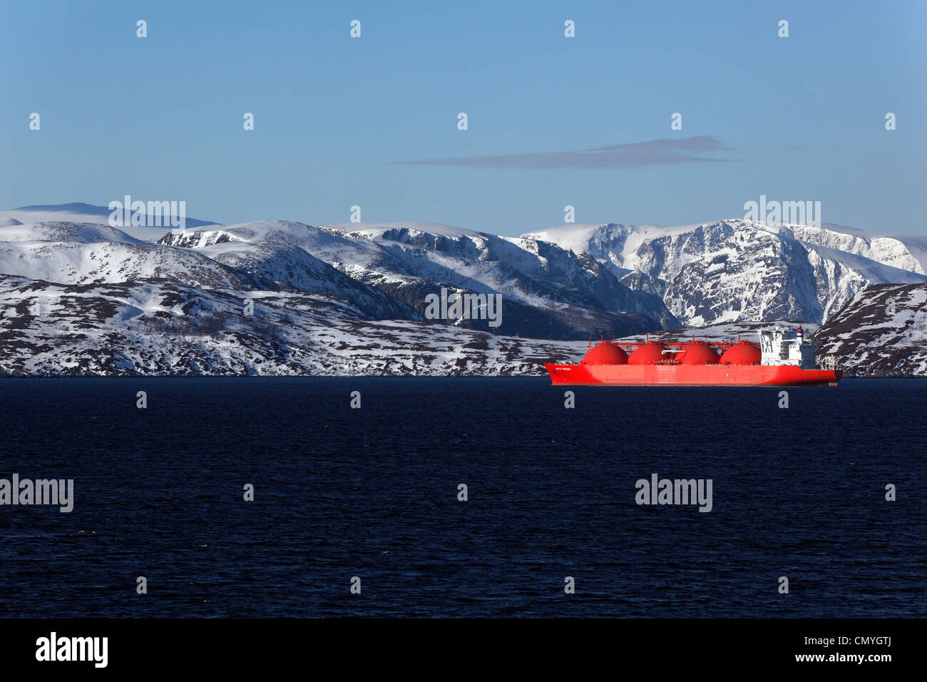 Norwegen, Lappland, Grafschaft von Finnmark, Hammerfest, gas-Träger vor Anker Stockfoto