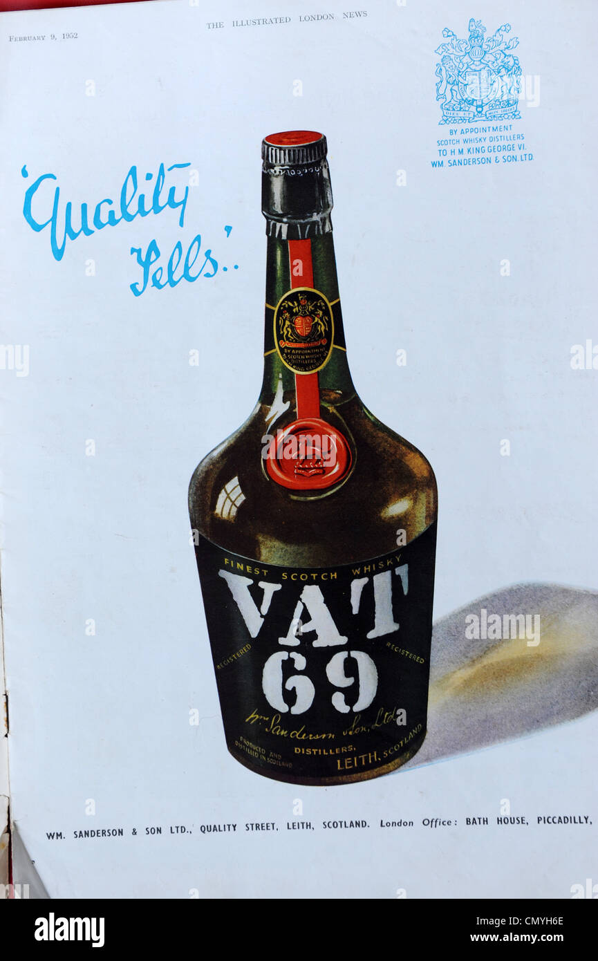 VAT 69 Whisky Anzeige in The Illustrated London News 23.02.52 Stockfoto