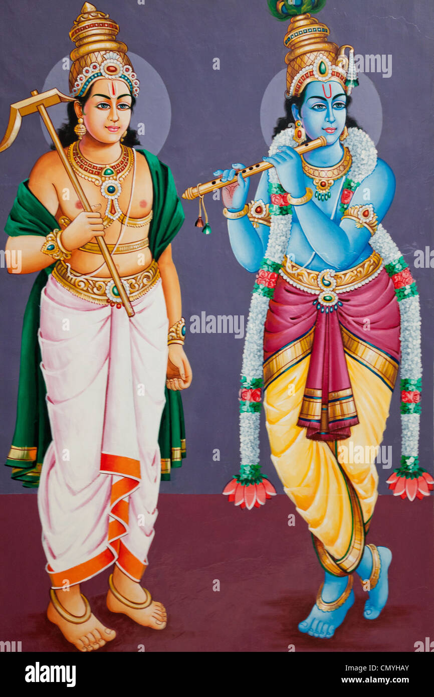 Singapur, Sri Mariamman Temple, der Haupthalle Gebet, Gemälde von Hindu-Gottheiten Stockfoto