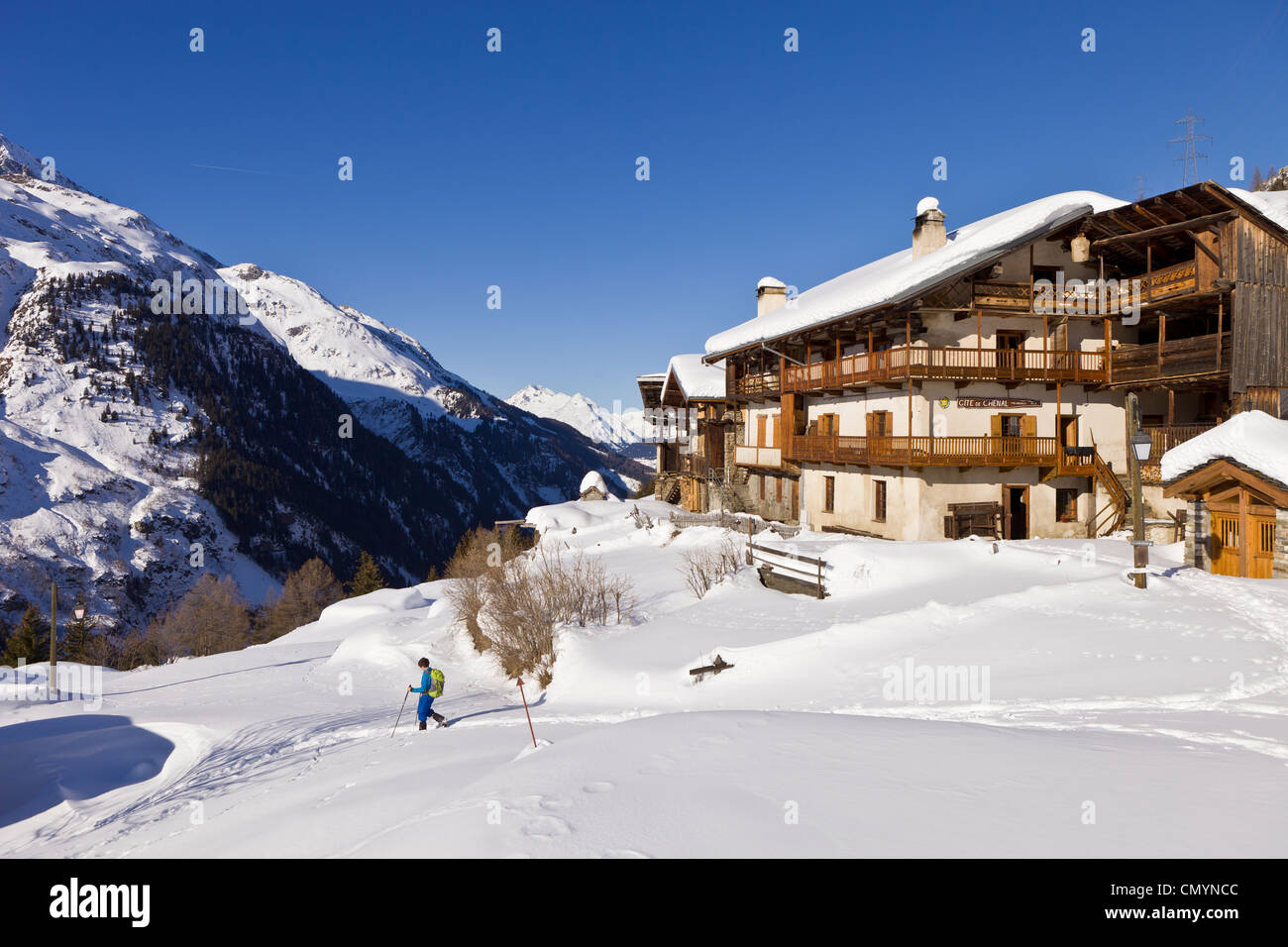 Frankreich, Savoie, Sainte-Foy-Tarentaise, der Weiler von hohen Alm des Chenal und seine Ferienhaus Chenal Stockfoto