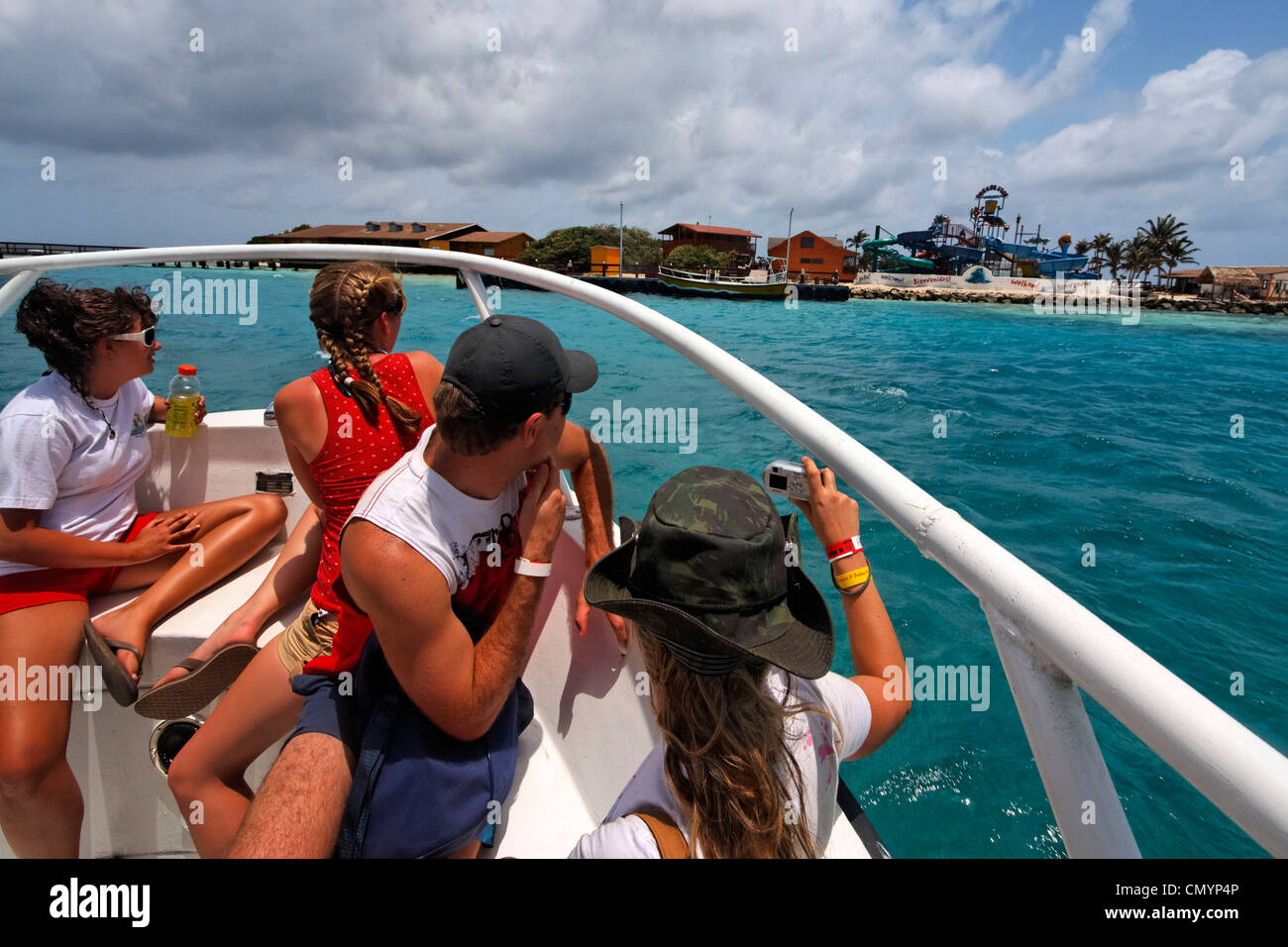 Antillen, Aruba, Boot zu einer Insel berühmt für Meer Wandern, Tauchen und Schnorcheln De Palm Island Stockfoto