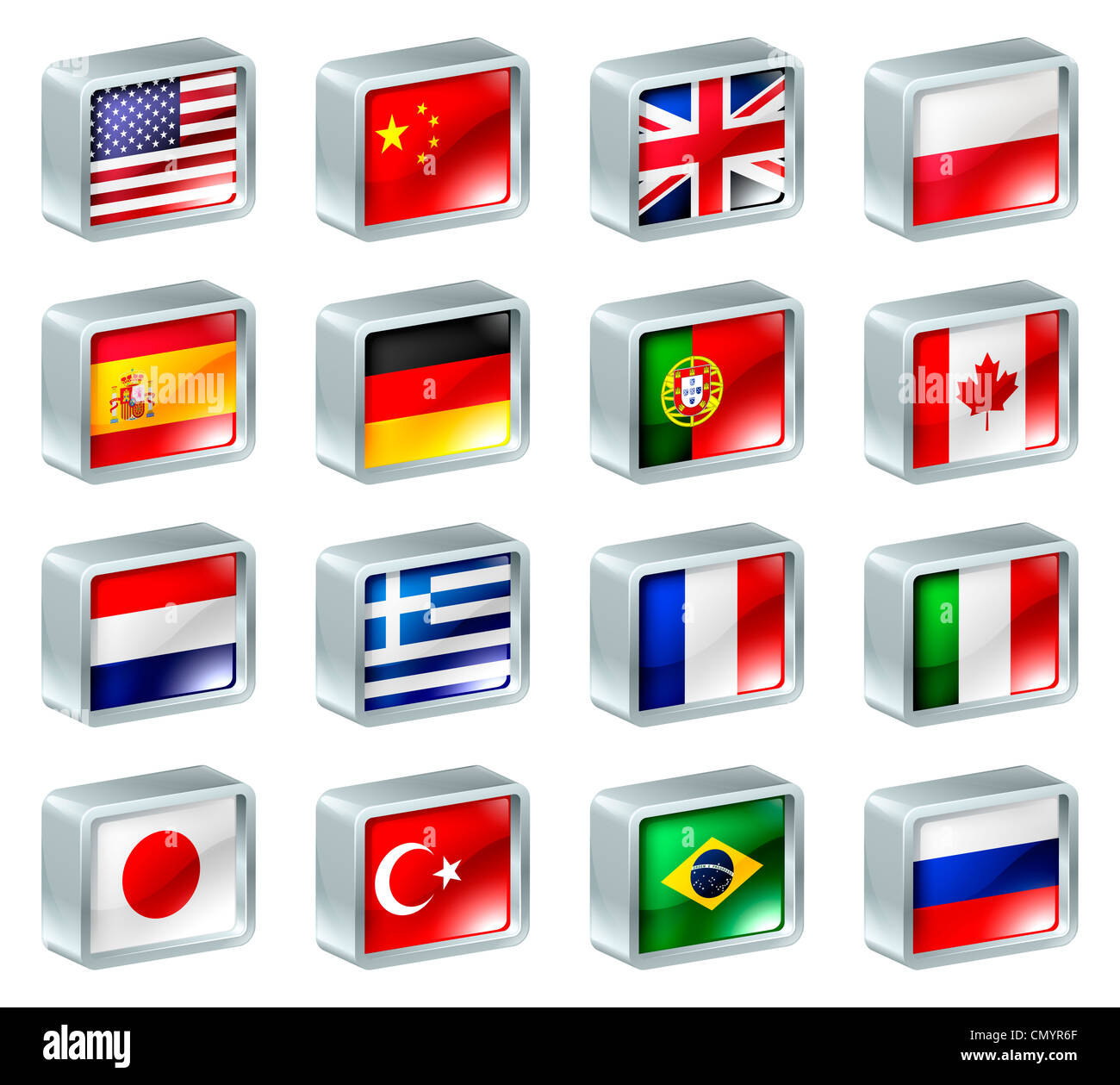 Kennzeichnen Sie Symbole oder Schaltflächen zu, können verwendet werden Sie als Sprache Auswahl Symbole für die Übersetzung von Webseiten oder Bereichsauswahl oder ähnliches. Stockfoto