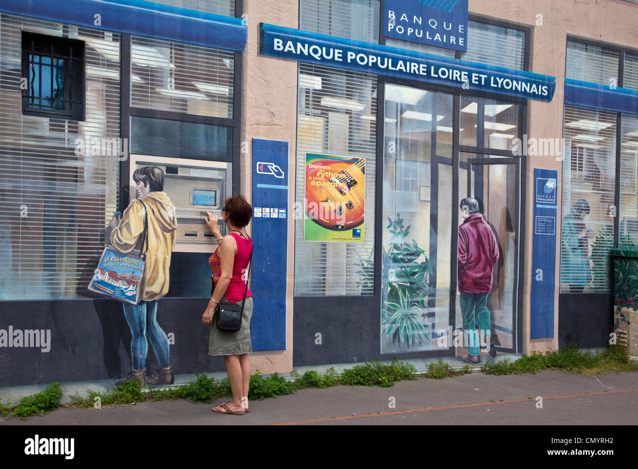 Wandmalerei, Fresco in Croix Rousse District, Lyon, Rhone Alpes, Frankreich Stockfoto