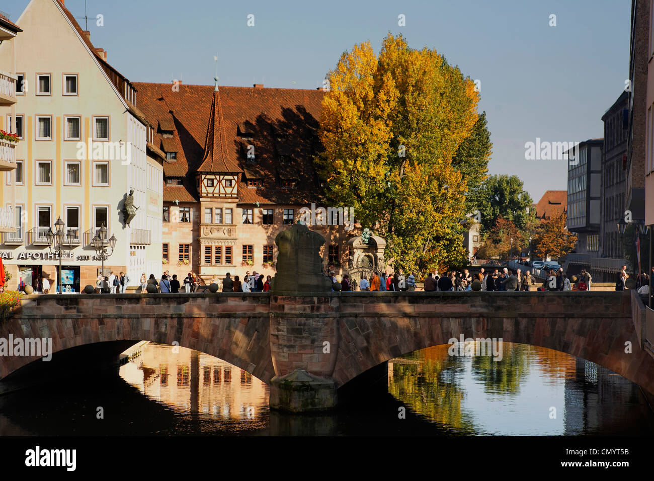 Alten Stadt Zentrum von Nürnberg, Heilig-Geist-Spital, Flusses Pregnitz, Nürnberg, Deutschland Stockfoto