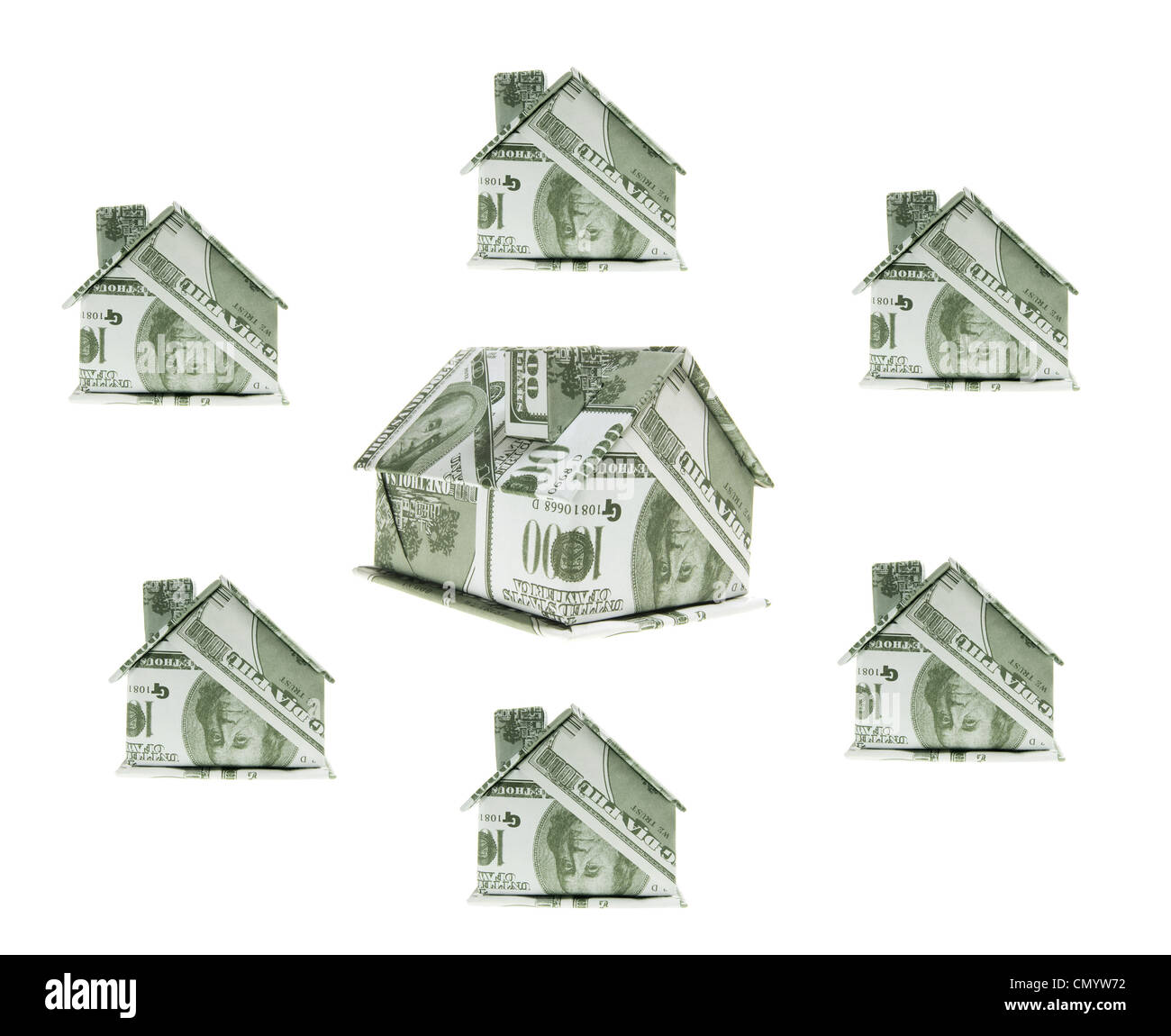 Miniatur-Banknote-Häuser Stockfoto