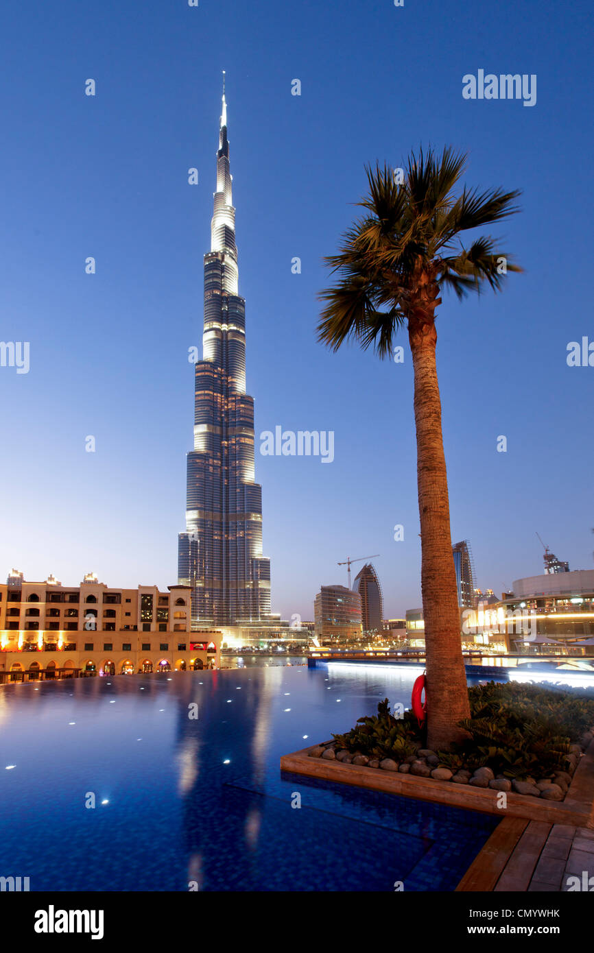 Burj Khalifa, dem höchsten Skycraper in der Welt, der 828 Meter, Burj Dubai, Dubai, Vereinigte Arabische Emirate Stockfoto