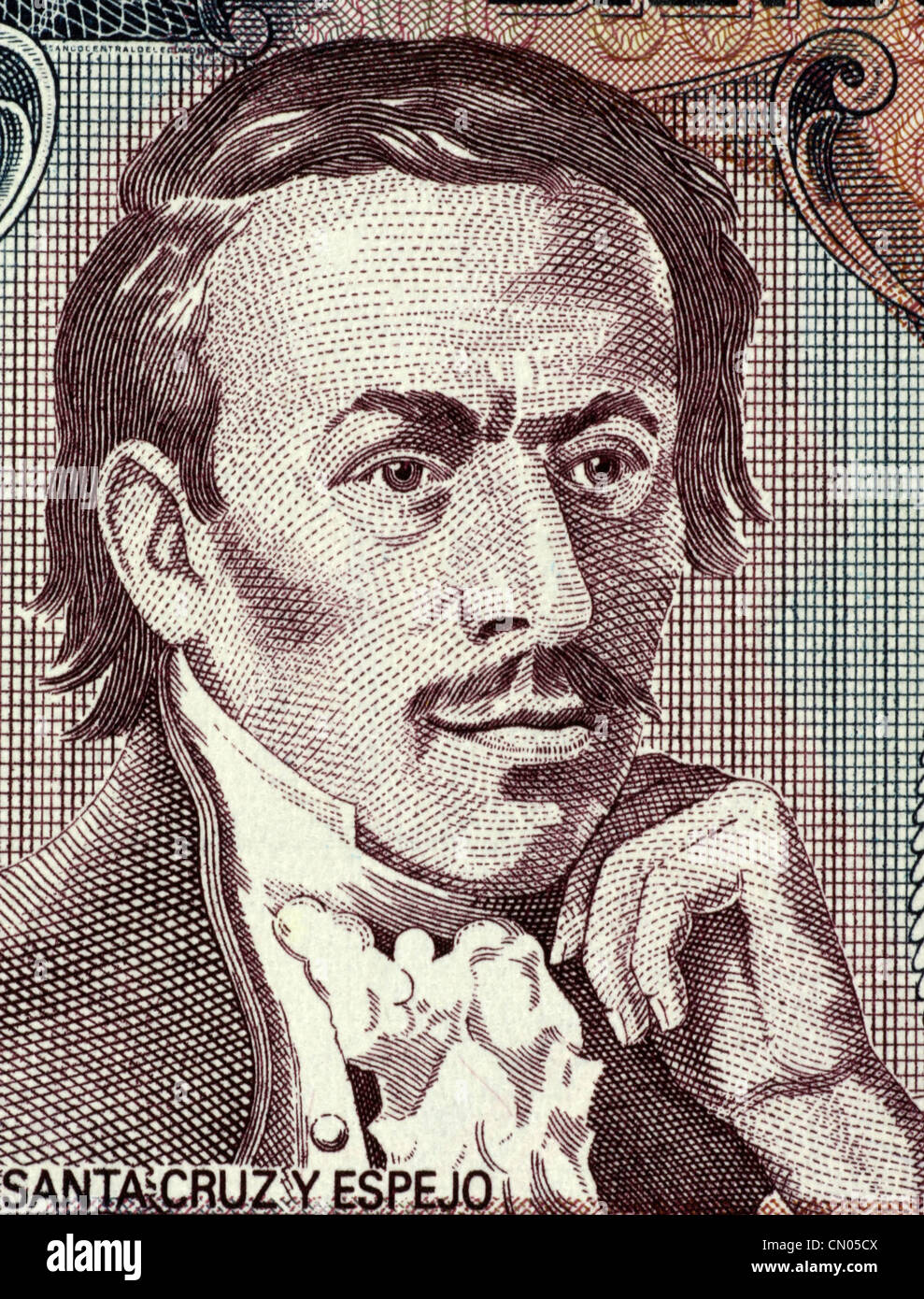 Eugenio Espejo (1747-1795) auf 500 1988 Sucres Banknote aus Ecuador. Medizinische Pionier, Schriftsteller und Rechtsanwalt. Stockfoto