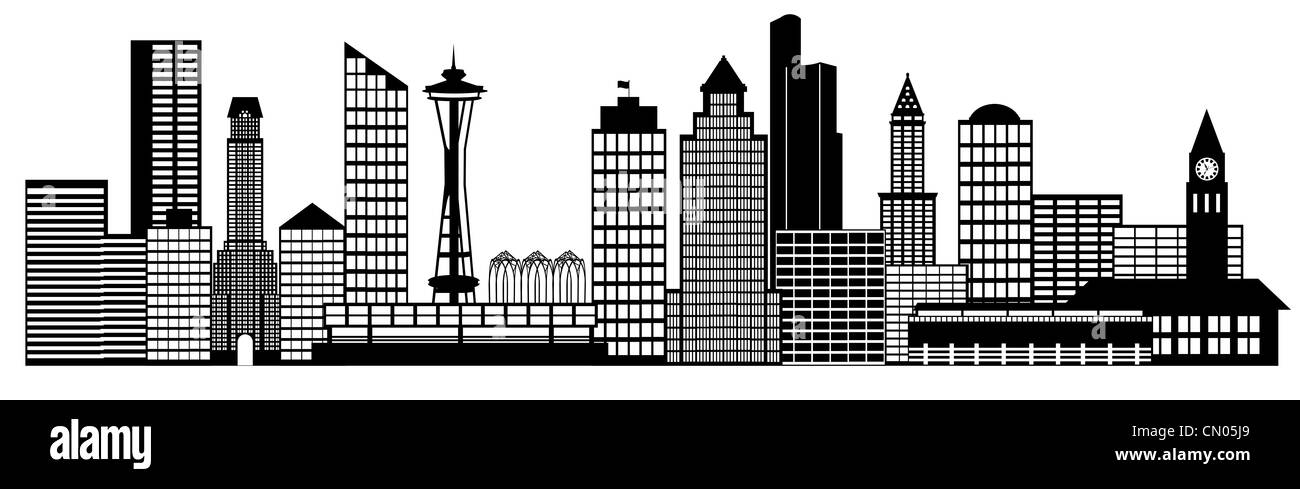 Seattle Stadt Washington Skyline Panorama Schwarz Weiss Silhouette Clipart Illustration Stockfotografie Alamy