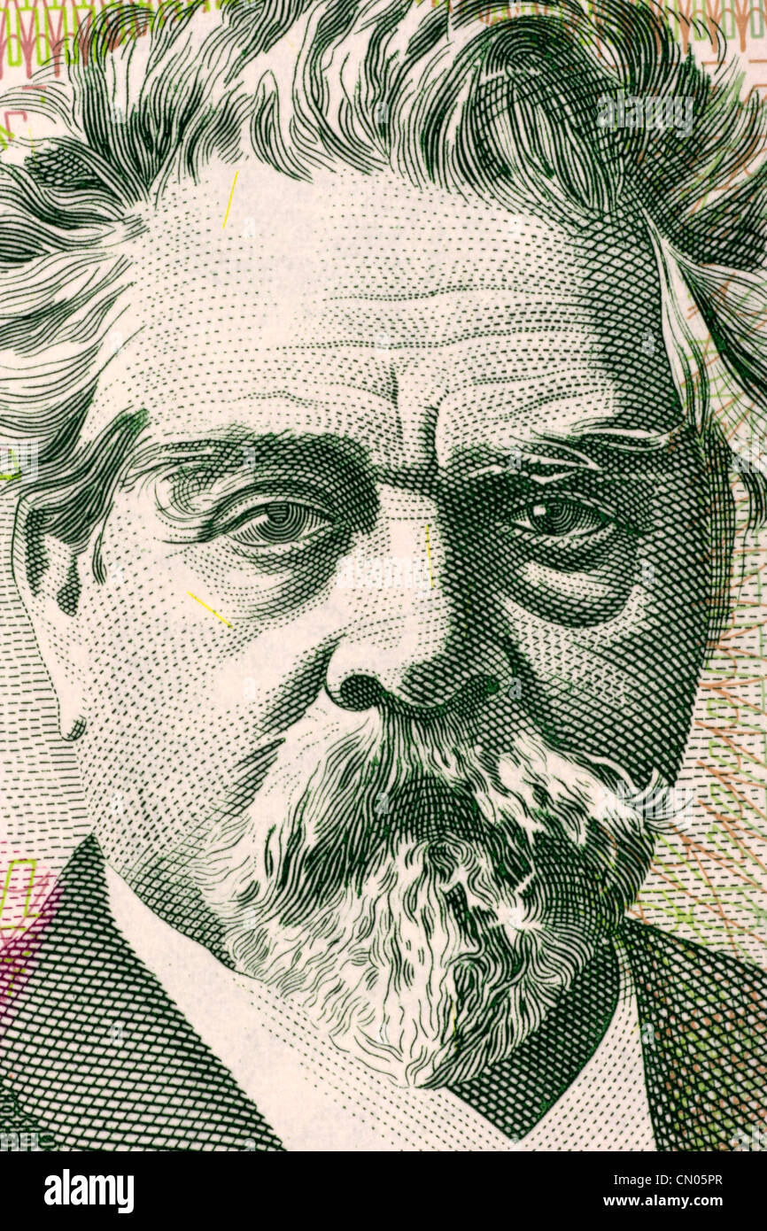 Juan Zorrilla de San Martin (1855-1931) auf 20 Pesos Uruguayos 2008 Banknote aus Uruguay. Stockfoto