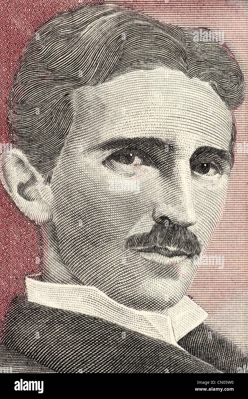 Nikola Tesla (1856-1943) auf 5 Novih Dinara 1994 Banknote aus Jugoslawien. Am besten bekannt als der Vater der Physik. Stockfoto