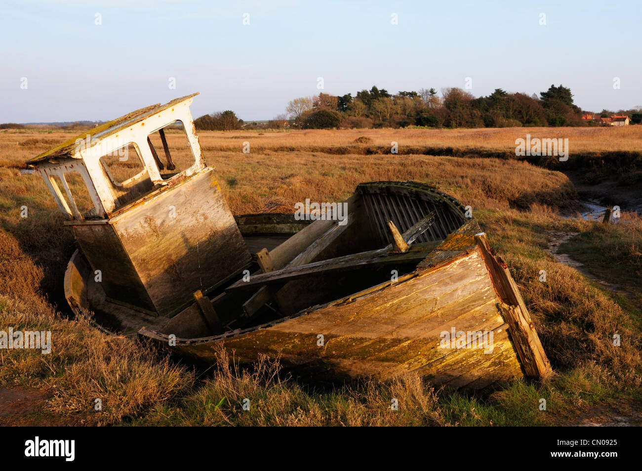 Zerstörten Boot bei Dornweiler, Norfolk, England, UK Stockfoto