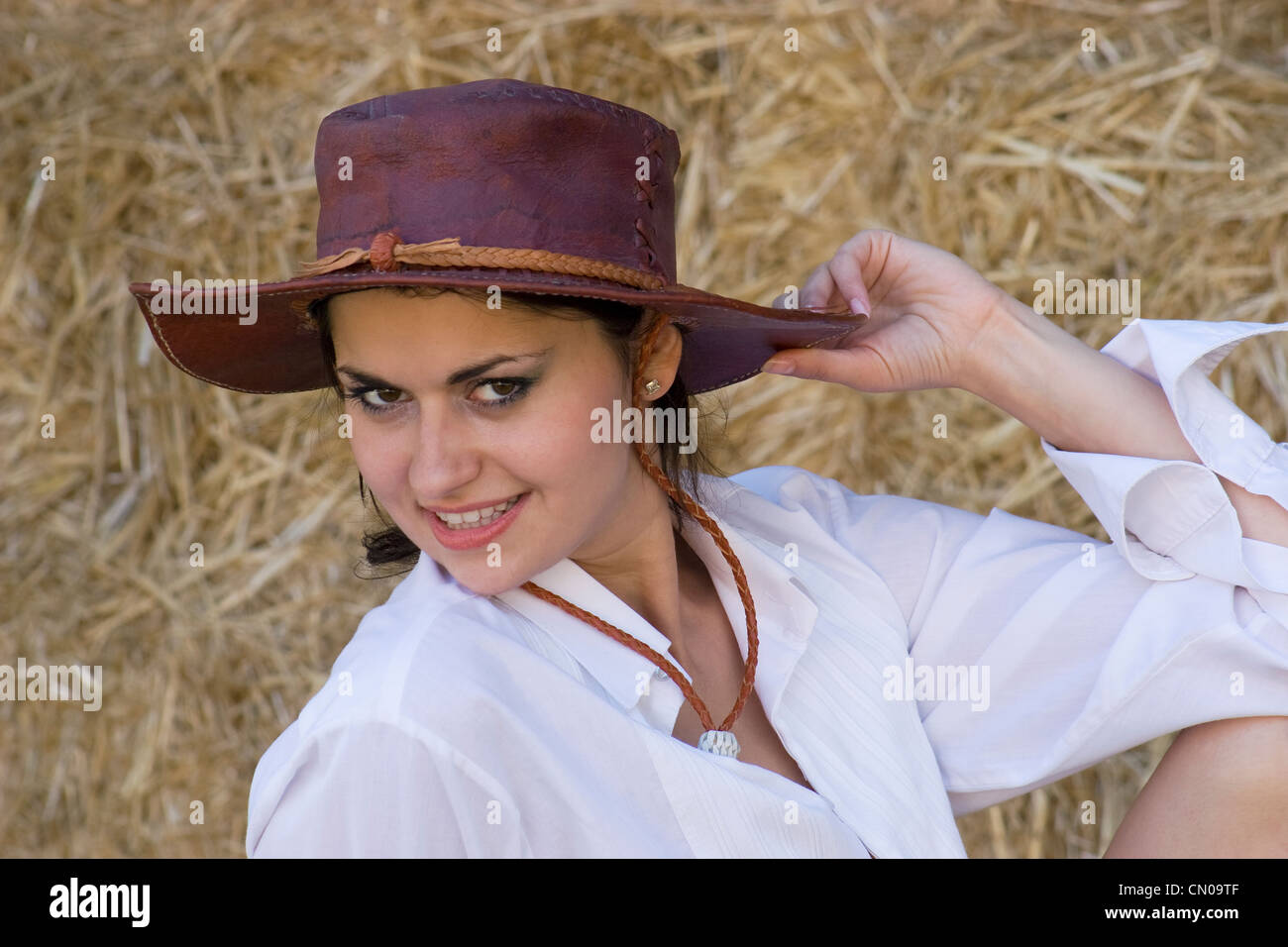 Modell in Cowboy-Hut Stockfoto