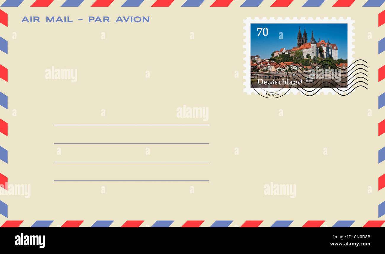 Air Mail Umschlag mit einem Stempel: Schloss Albrechtsburg Meissen, Sachsen, Deutschland, Europa Stockfoto
