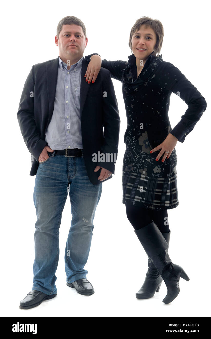 Mann und Frau isoliert auf weißem Hintergrund Stockfoto