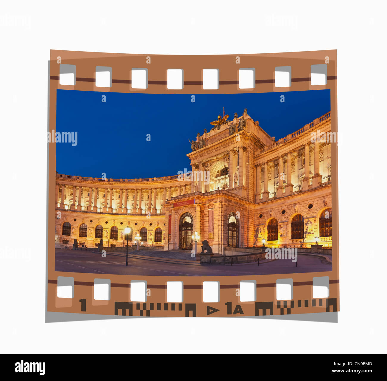 Filmstreifen: Das neue Schloss ist Teil der Wiener Hofburg und die monumentale Kaiserforum, Wien, Österreich Stockfoto