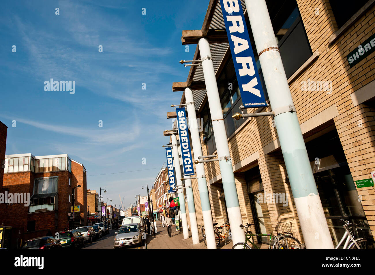 Shoreditch Bibliothek auf Hoxton Street, London, Vereinigtes Königreich Stockfoto