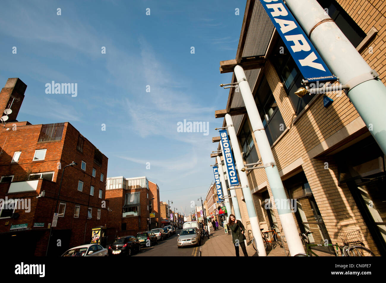 Shoreditch Bibliothek auf Hoxton Street, London, Vereinigtes Königreich Stockfoto