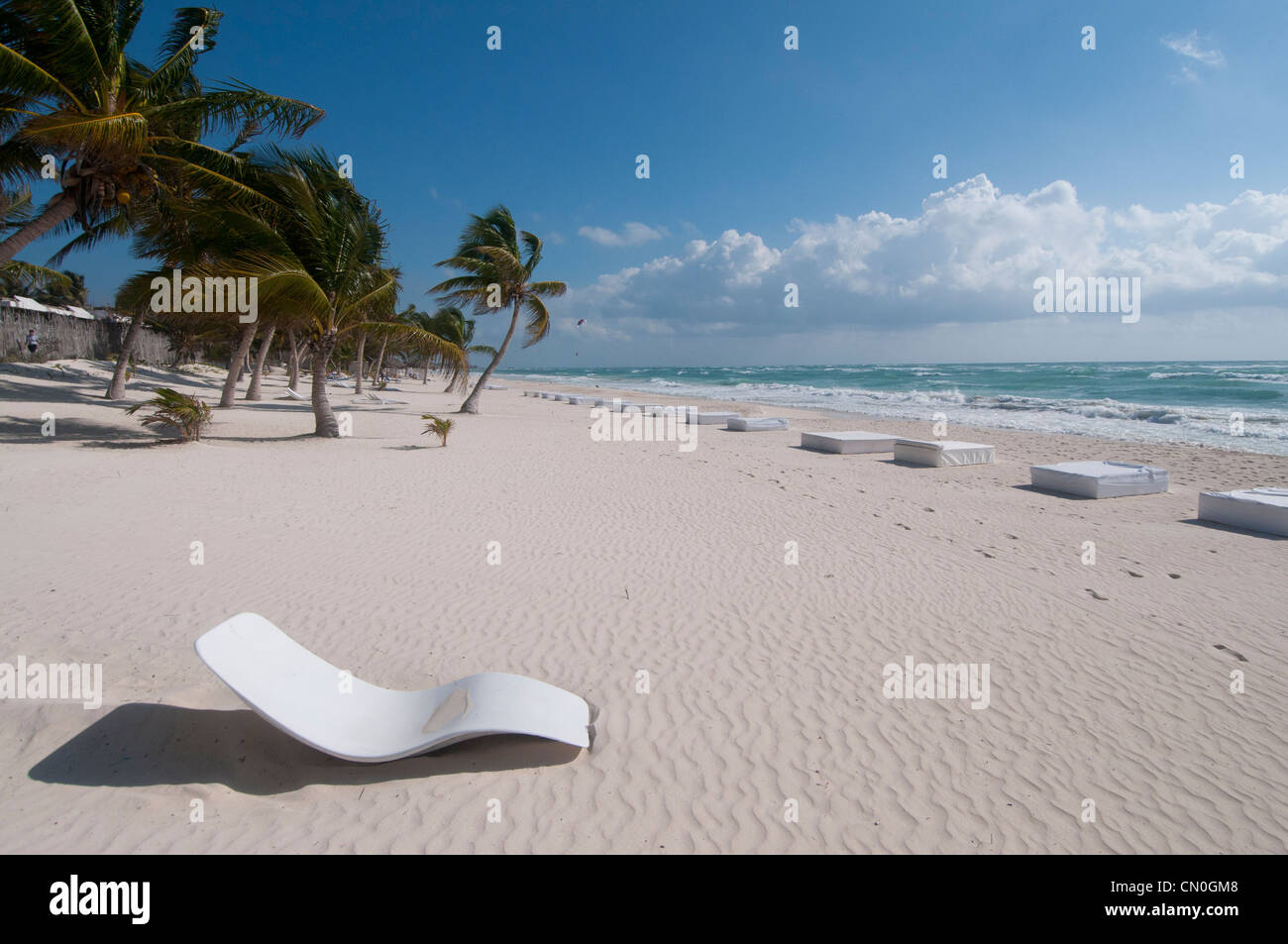 leerer Strand Tulum Mexiko Stockfoto