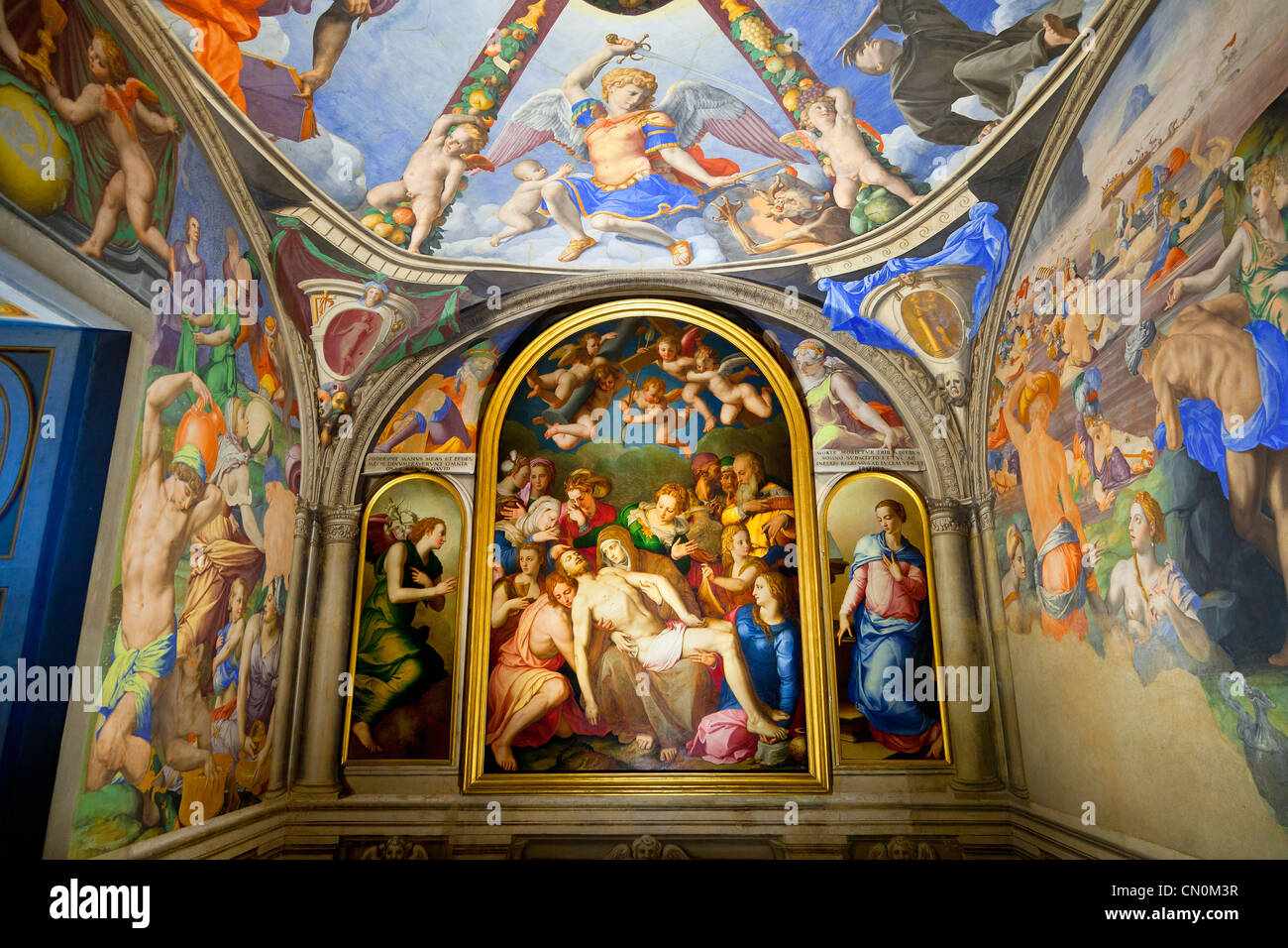 Florenz, Blick auf Fresken in der Kapelle von Eleonora auf den Palazzo Vecchio, Stockfoto