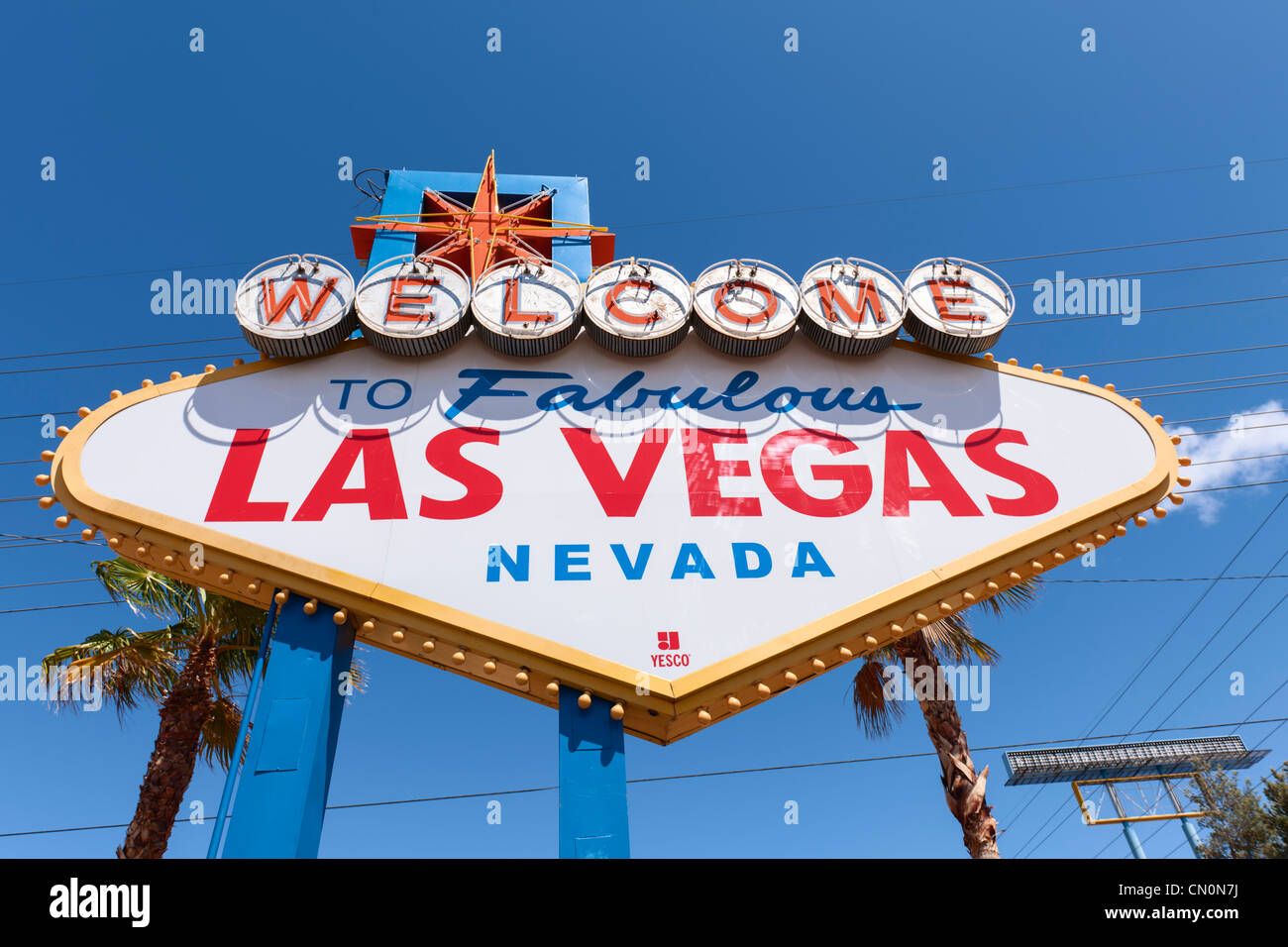 Willkommen Sie bei Fabulous Las Vegas Sign Paradies Stockfoto