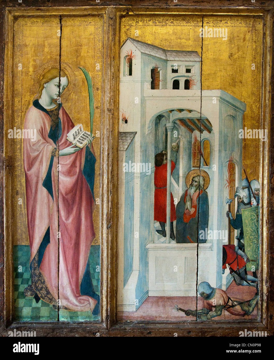 ALTARBILD DE THOUZON France 1410 Szene des Heiligen Andreas Leben und vielleicht Saint Claire. Stockfoto