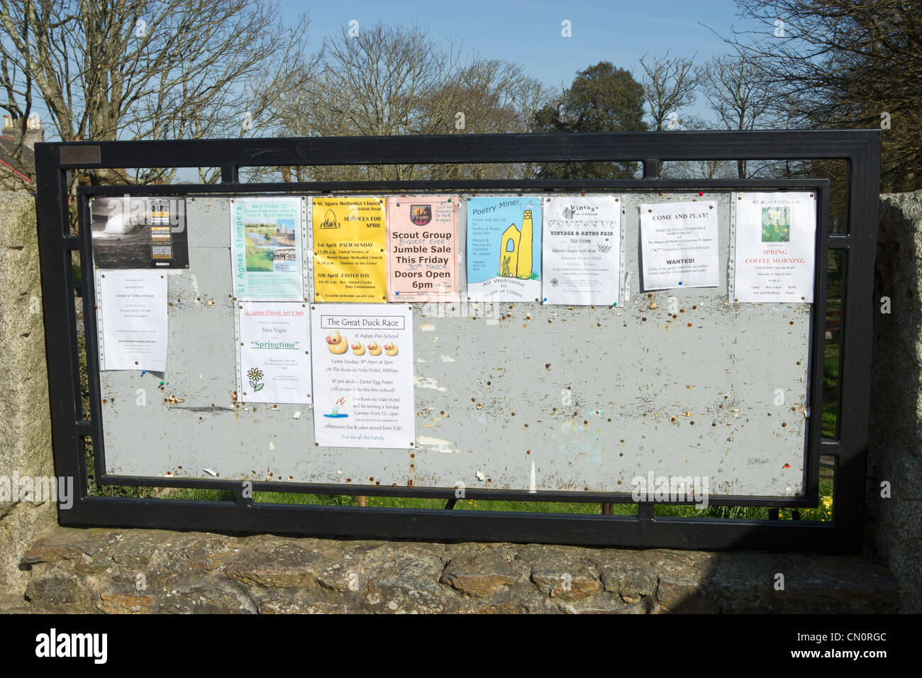 St Agnes Cornish Dorf Pinnwand Veranstaltungen Informationen. Stockfoto