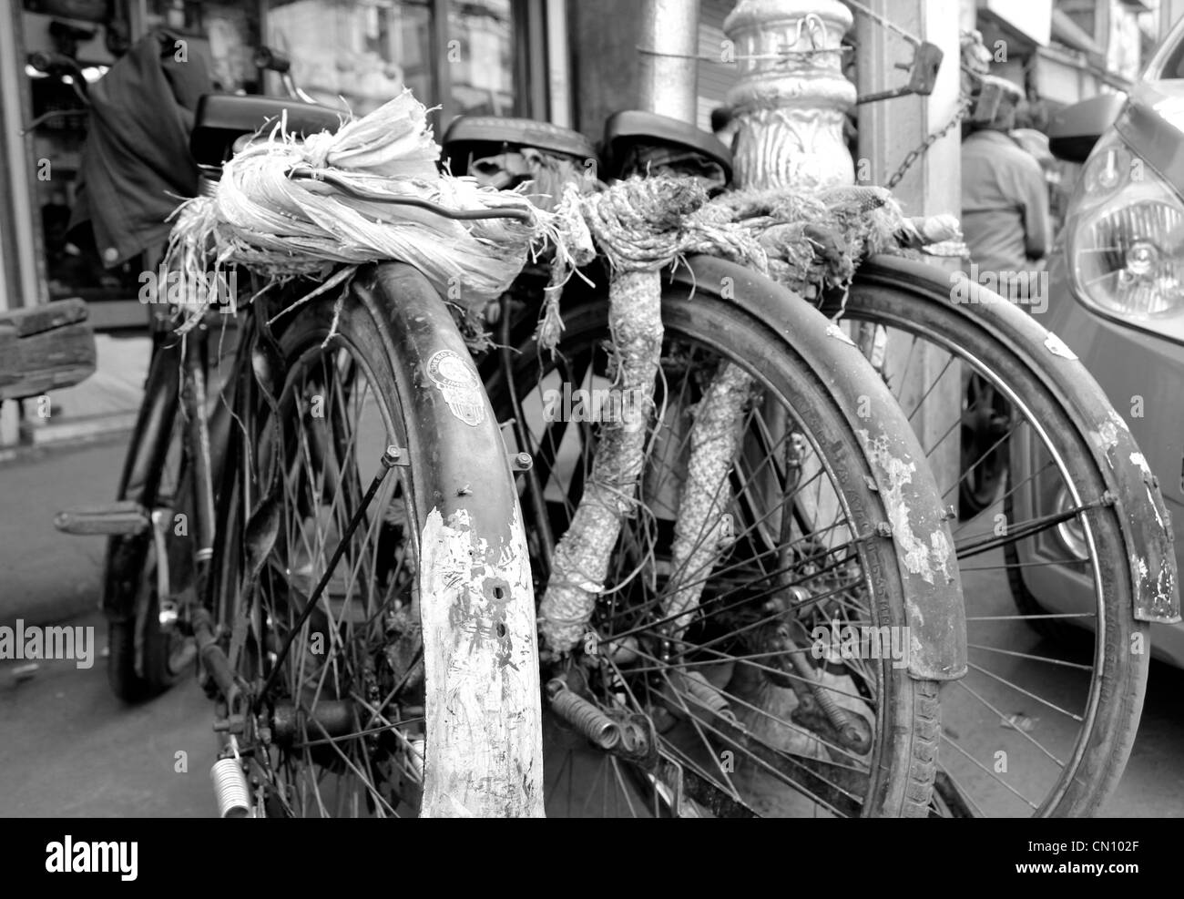 Fahrräder in Alt-Delhi, Indien Stockfoto