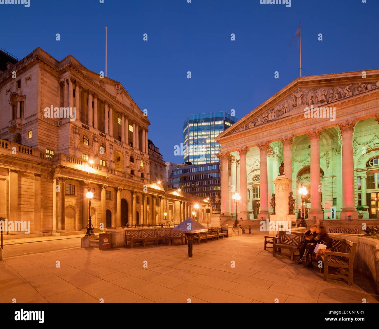 Bank von England & Royal Exchange, London Stockfoto