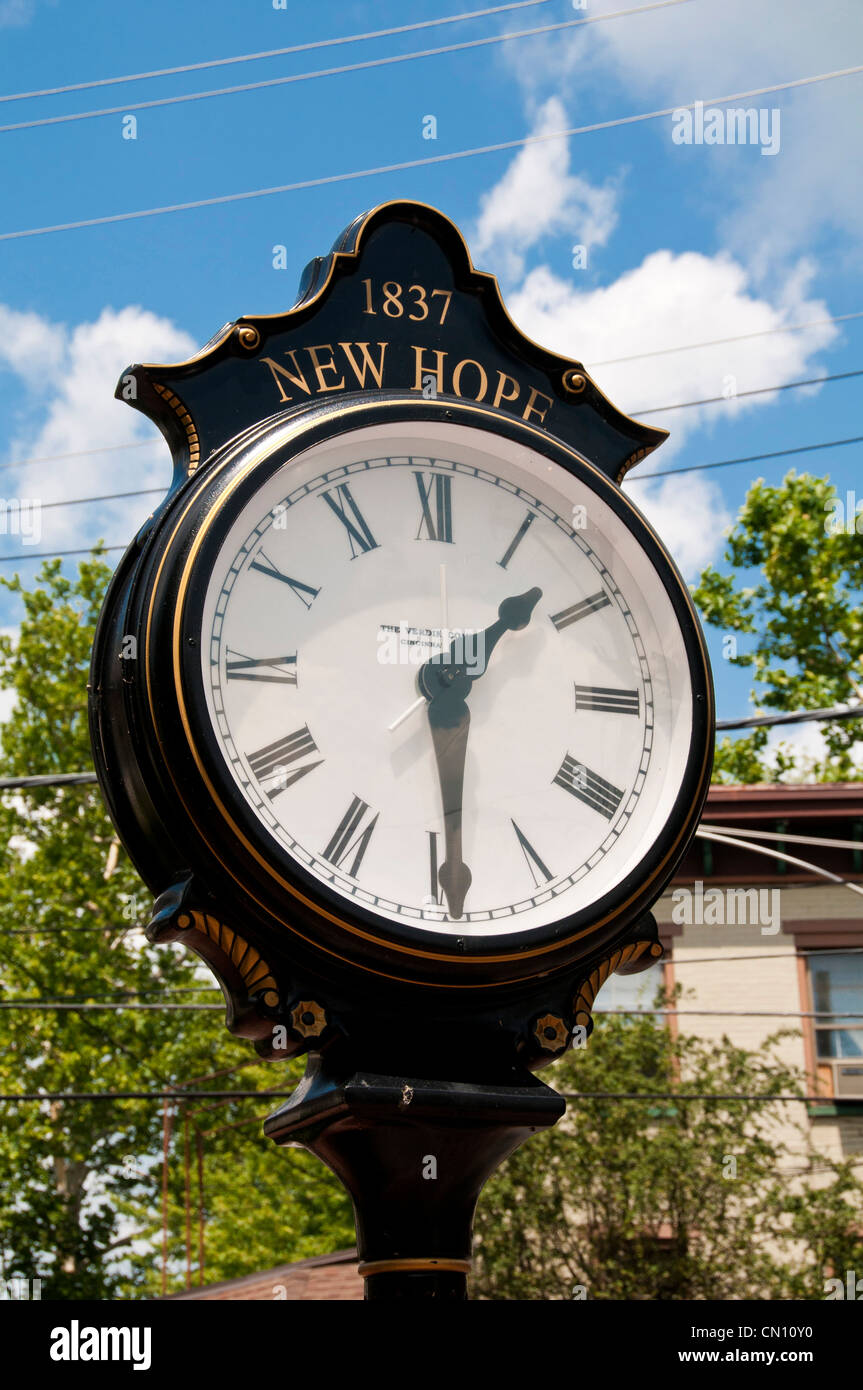 Uhr auf der Straße in New Hope, Bucks County, Pennsylvania, USA Stockfoto