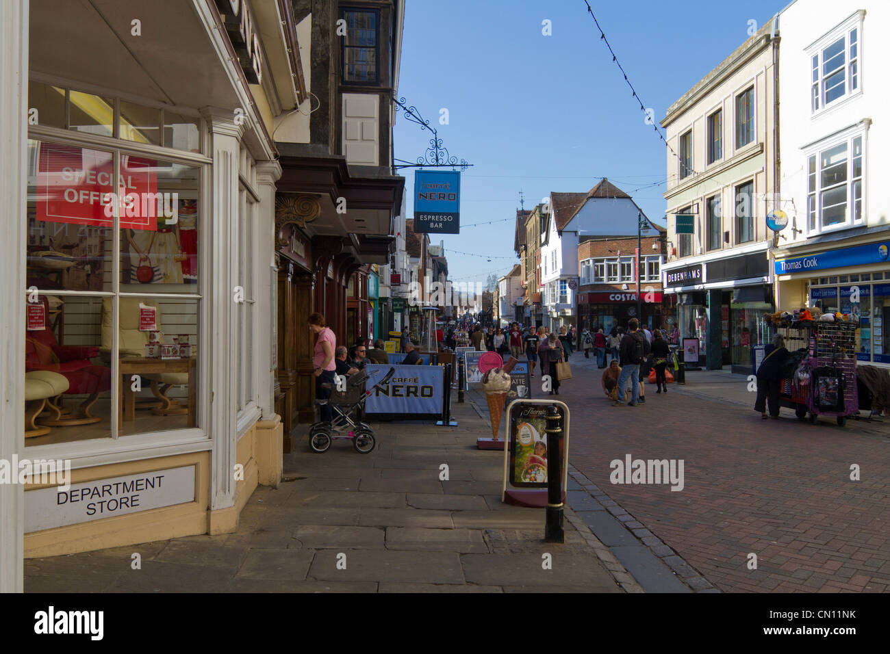 Canterbury, UK, Fußgängerzone Stockfoto