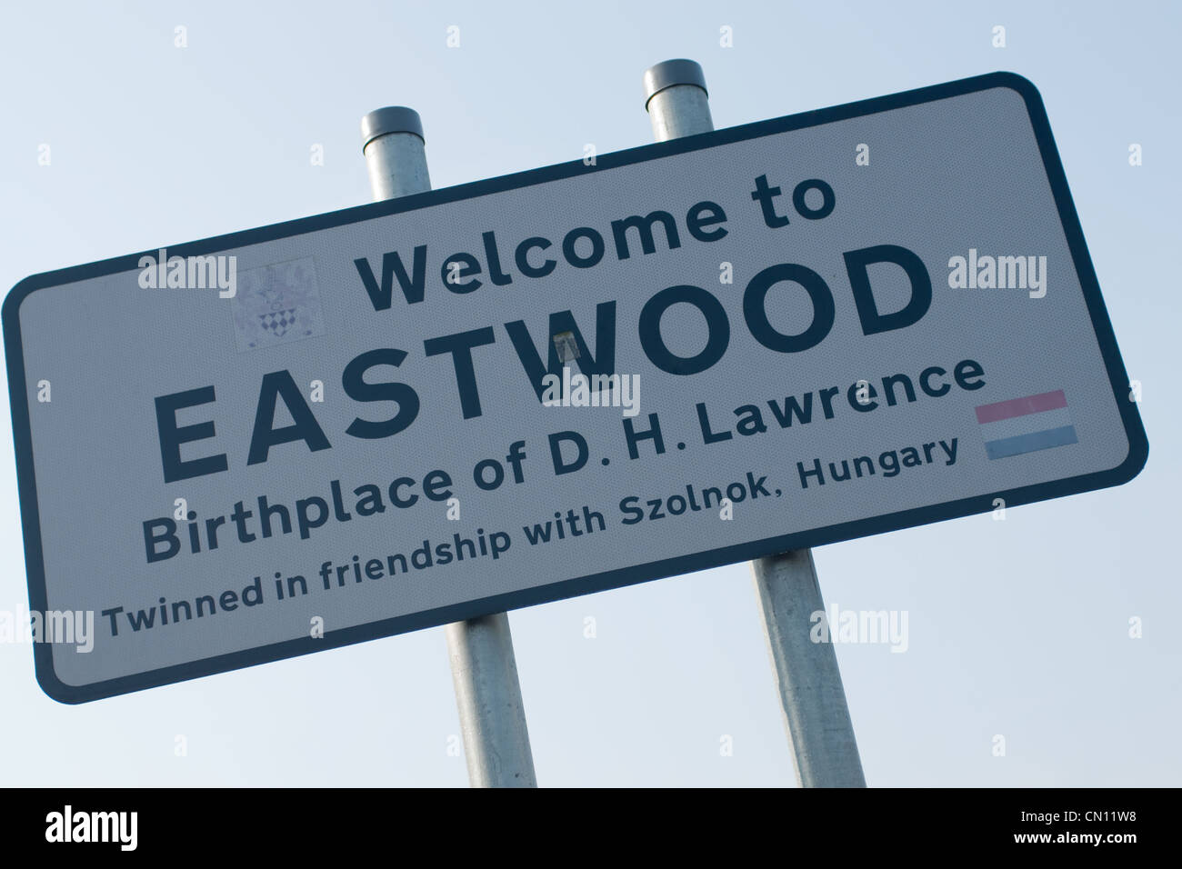Der Ortstafel von Eastwood in Nottinghamshire Stockfoto