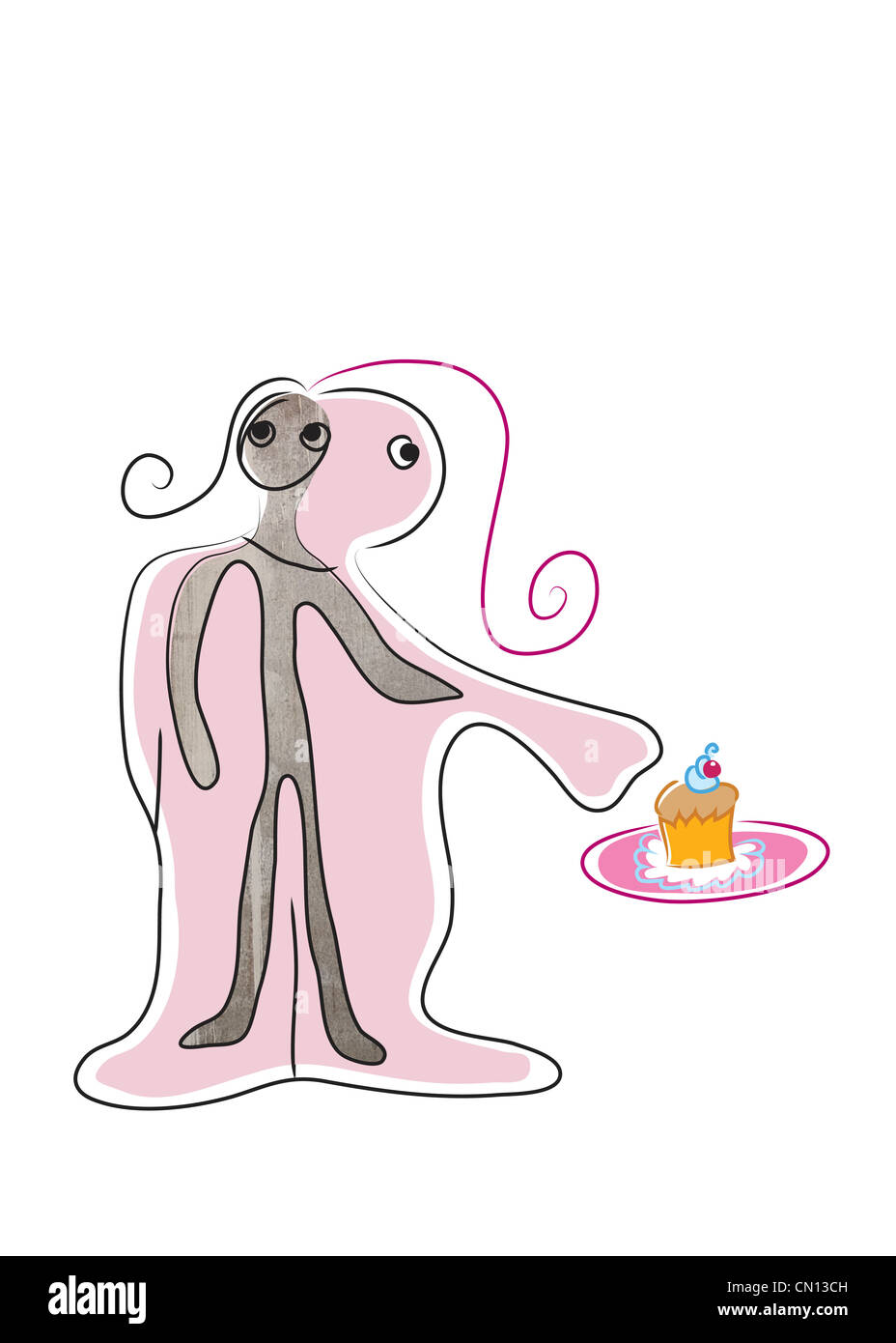 Eine unglückliche dünne Frau im Inneren eine übergewichtige Frau, die Sehnsucht nach einem Kuchen. Zeigen das Problem mit Magersucht und Bulimie. Stockfoto