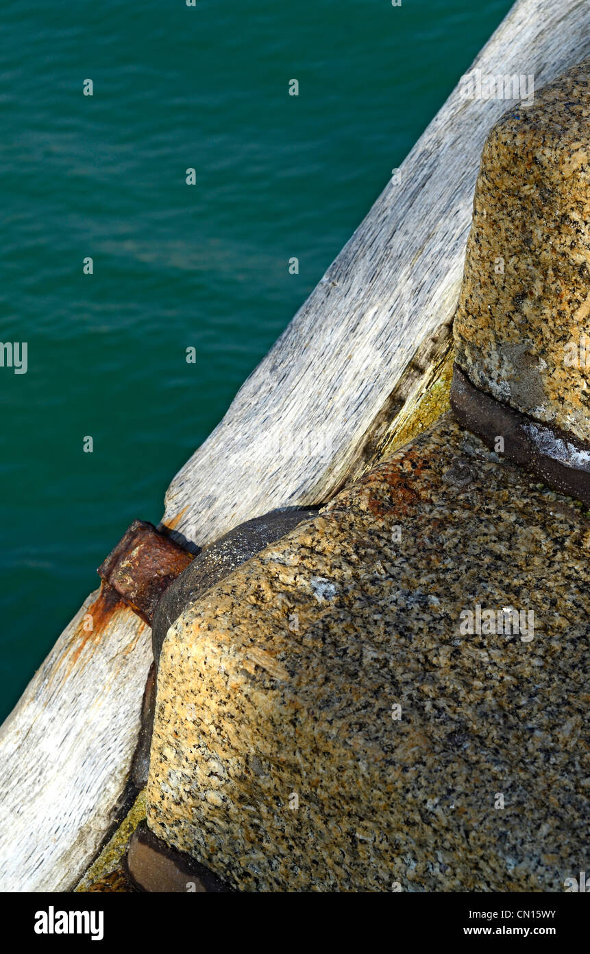 Granit-Schritt und hölzernen Schienen St. Ives Cornwall UK Stockfoto