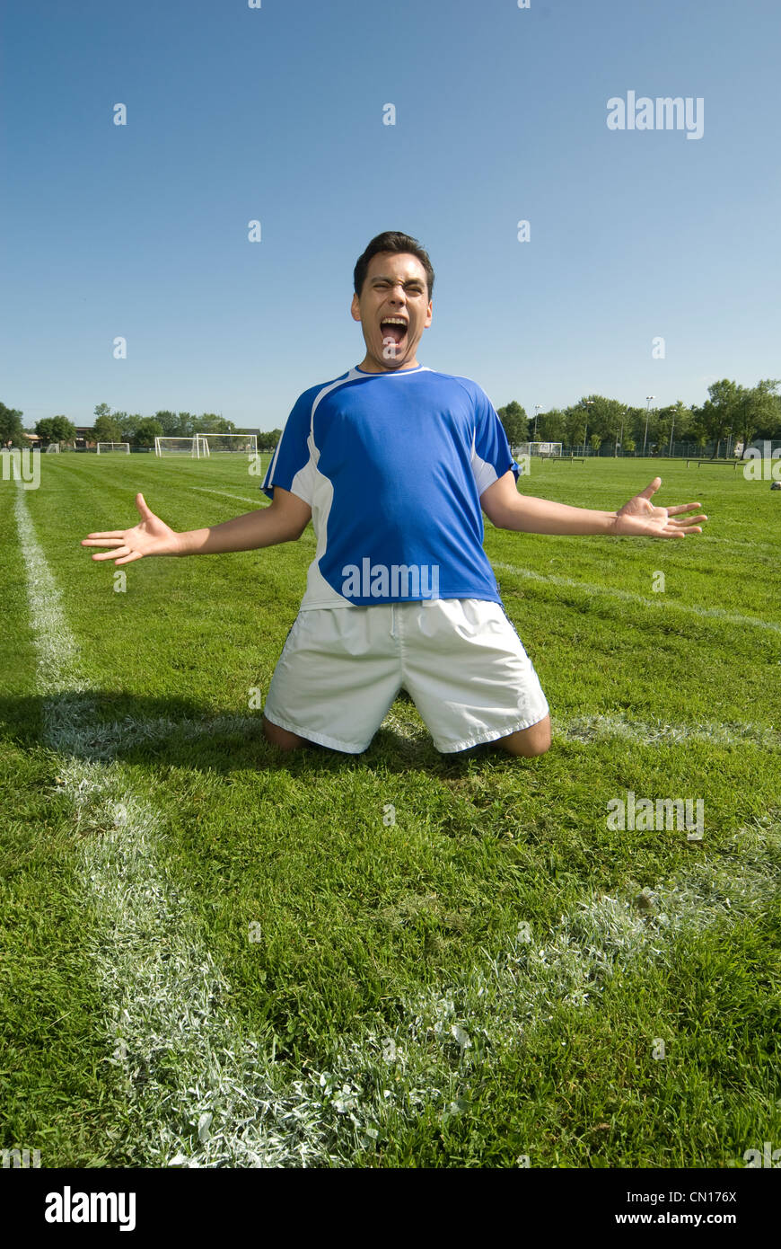 Fußballer feiern, Pointe-Claire, Quebec Stockfoto